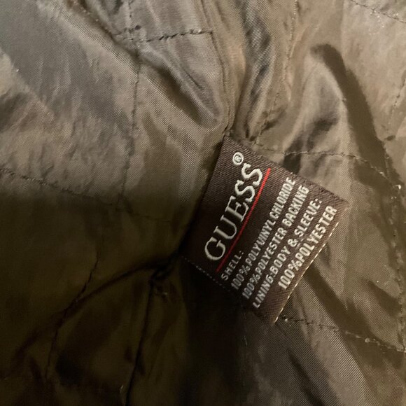 Guess Mens Black faux  Leather Jacket Y2K Brown Hoodie Size L vintage grunge - Picture 8 of 12